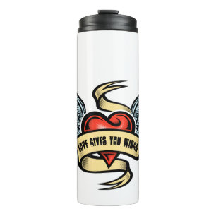 hart met wings, liefde geeft je wonden thermosbeker