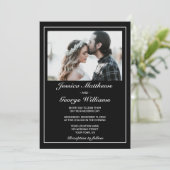 Hart Modern Minimalistisch Zwart Foto Bruiloft Kaart (Staand voorkant)