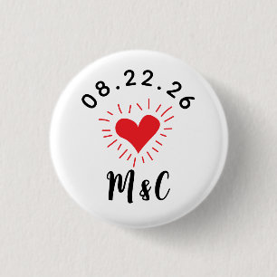 Hart Monogram Bruiloft Ronde Button 3,2 Cm