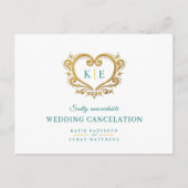 Hart monogram huwelijks annulering goud groen aankondigingskaart (Voorkant)