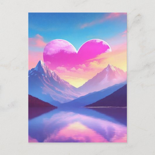 Hart & Mountain Sunset Landschapskunst Briefkaart (Voorkant)