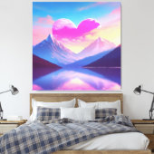 Hart & Mountain Sunset Landschapskunst Canvas Afdruk (Insitu (Slaapkamer))