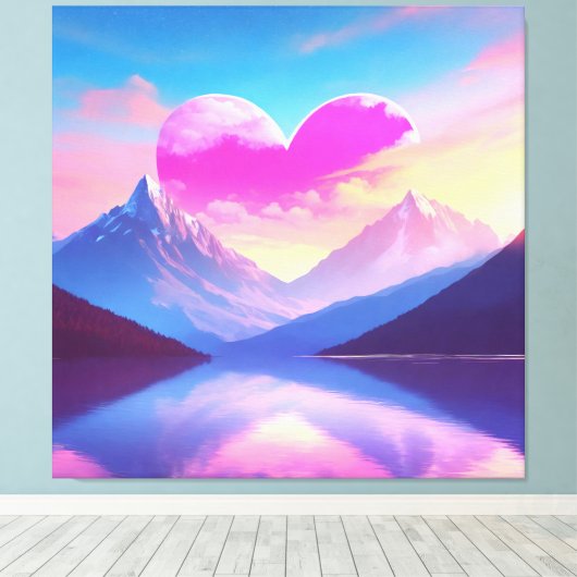 Hart & Mountain Sunset Landschapskunst Canvas Afdruk (Insitu (Houten vloer))