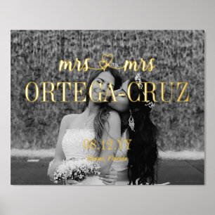 Hart Mrs & Mrs Last Name Lesbian Wedding Foto Folie Afdrukken