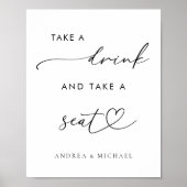 Hart Neem een Drink en neem een stoel bruiloft tek Poster (Voorkant)