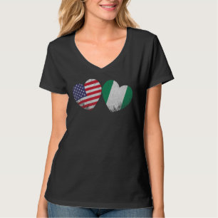 Hart Nigeriaanse Amerikaanse vlag Patriottische fa T-shirt