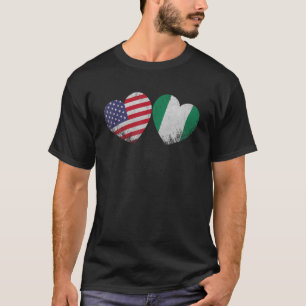 Hart Nigeriaanse Amerikaanse vlag Patriottische fa T-shirt