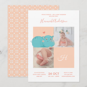 Hart Nijlpaard • Alfabet Monogram Mooie Baby Showe Kaart