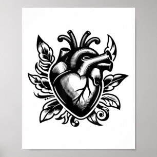 Hart Old-school Love Tattoo Style Valenti Poster