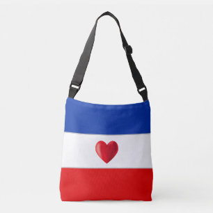 Hart op blauwe rood & witte crossbody tas