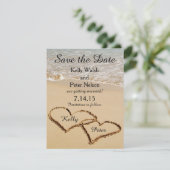 Hart op de winkelstrand Save the Date Kaart (Staand voorkant)