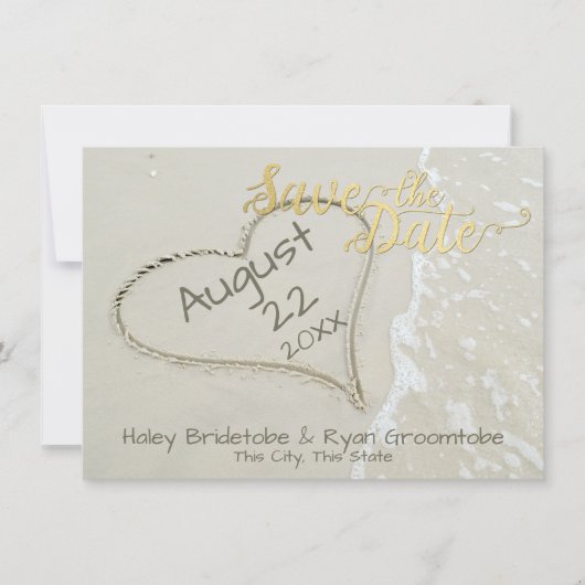 Hart op het strand bruiloft save the date (Voorkant)