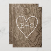 Hart op hout rustieke bruiloft Save the Date (Voorkant / Achterkant)