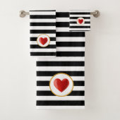 Hart op zwart en wit gestreept bad handdoek (Insitu)