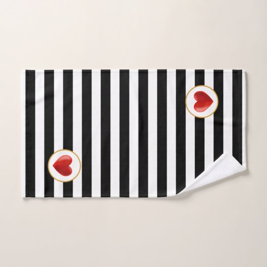 Hart op zwart en wit gestreept bad handdoek (Handdoek)