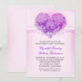  hart paarse verlovingsfeest uitnodigingen (Voorkant / Achterkant)