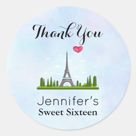 Hart Parijs met Eiffel Tower Birthday Party Ronde Sticker (Voorkant)