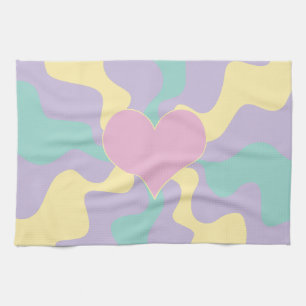 Hart - Pastel Roze, Geel, Paars en groen Theedoek