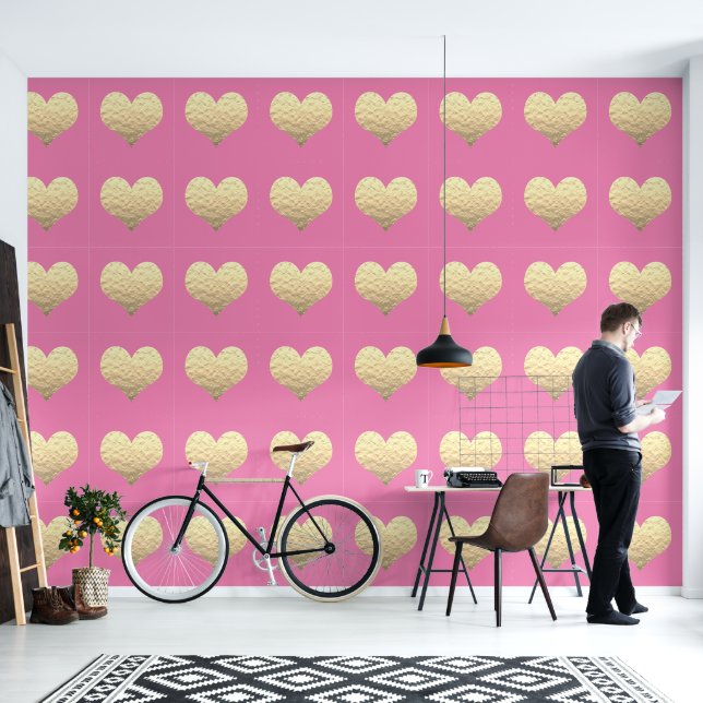 Hart Patronen Goud Roze Custom Kleur Schattige Moo Behang (Woonkamer)