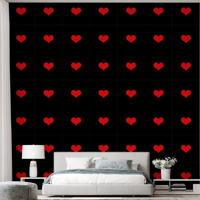 Hart Patronen Rood Zwart Custom Kleur Schattige Mo Behang (Slaapkamer)