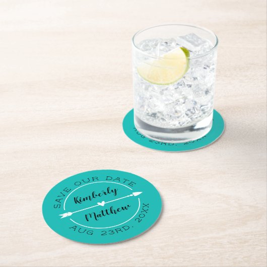Hart & Pijl Turquoise Bewaar de Datum Ronde Kartonnen Onderzetter (Insitu)