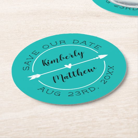 Hart & Pijl Turquoise Bewaar de Datum Ronde Kartonnen Onderzetter (Gebogen)
