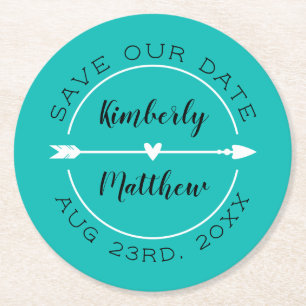 Hart & Pijl Turquoise Bewaar de Datum Ronde Kartonnen Onderzetter