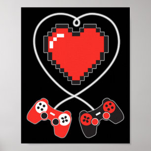 Hart Pixel Art Videospel Controller Valentijnsdag Poster