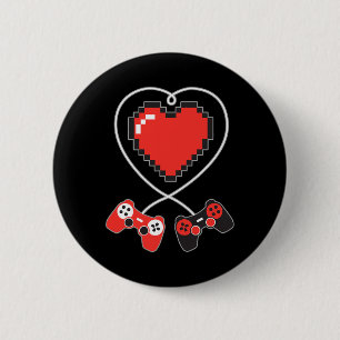 Hart Pixel Art Videospel Controller Valentijnsdag Ronde Button 5,7 Cm