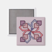 Hart Quilt Vierkant kruissteek patroon Magneet (Voorkant / Achterkant)