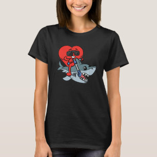 Hart Riding Shark Valentijnsdag Animal Love Boys T-shirt