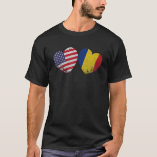 Hart Roemeense Amerikaanse Vlag Patriotisch Famili T-shirt