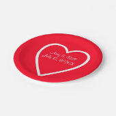 Hart Rood Wit Huwelijk Custom Paper Borden 7" Papieren Bordje (Gekanteld)