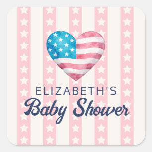 Hart & Roze Sterren Strepen Meisje Baby Shower Vierkante Sticker