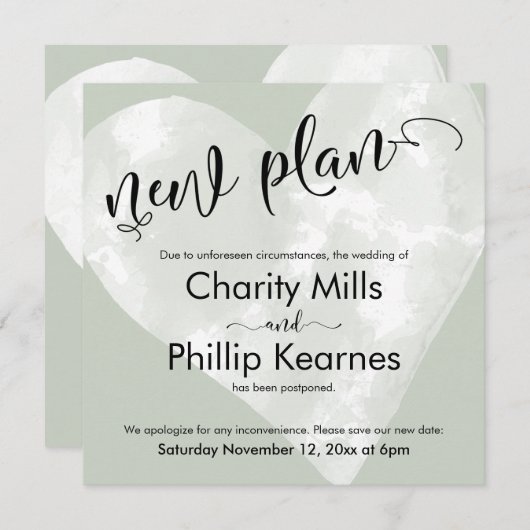 Hart Sage Groen Uitgesteld Bruiloft Nieuw Plan Kaa (Voorkant / Achterkant)