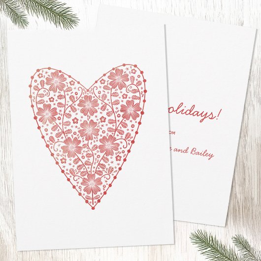 Hart Scandinavisch Rood Wit Wintervakantie Feestdagenkaart