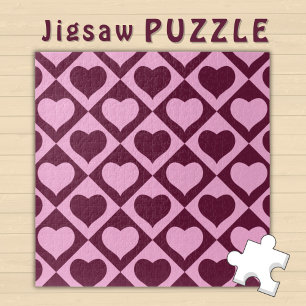 Hart schaakbordpatroon Bordeaux Roze - Legpuzzel