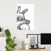 Hart schets quadriptych kunstprints Scandinavisch Poster (Thuiskantoor)