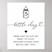Hart Script Baby shower Fles Chug Game Sign Poster (Voorkant)