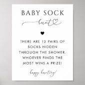 Hart Script Baby Sock Hunt Baby shower Game Sign Poster (Voorkant)