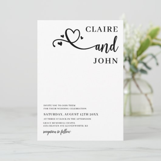 Hart Script bruiloft uitnodiging (Staand voorkant)
