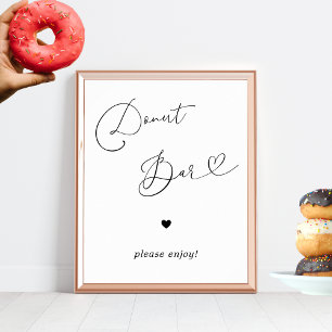 Hart Script Donut Bar Zwart Wit Trouwteken Poster