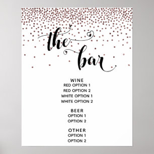 Hart Script Roze Gouden Confetti The Bar Menu Bord Poster
