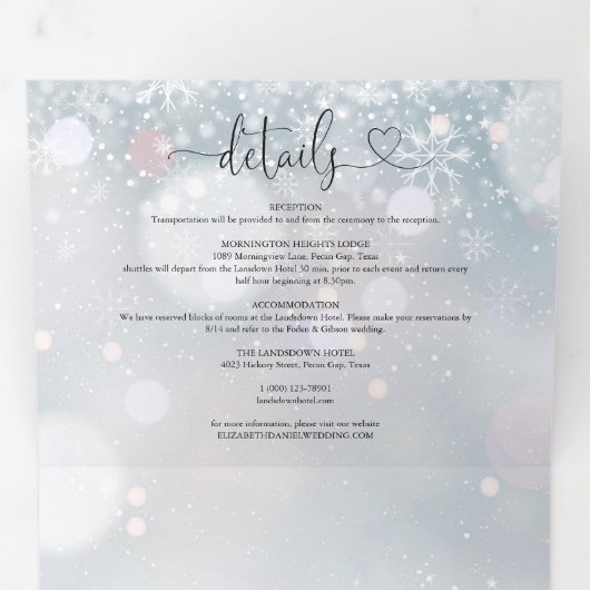 Hart Script Sneeuwvlokken Winter bruiloft Drieluik Uitnodiging (Binnenzijde eerst)