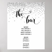 Hart Script & Zilveren Confetti "The Bar" Menubord