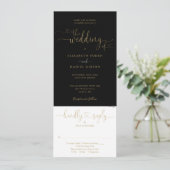 Hart Script Zwart en Goud Alles In Een Bruiloft Kaart (Staand voorkant)