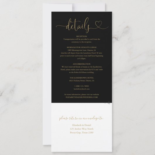 Hart Script Zwart en Goud Alles In Een Bruiloft Kaart (Achterkant)