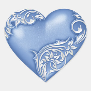 Hart Scroll Blauw w Wit Hart Sticker
