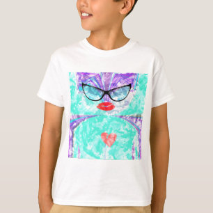 Hart Selfie Fantasie Portret Teal Achtergrond T- T-shirt