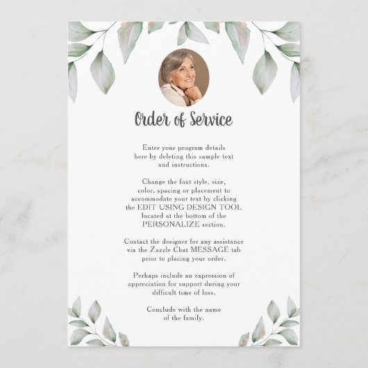 Hart Shaped Foto Collage Botanisch Memorial Programma (Achterkant)